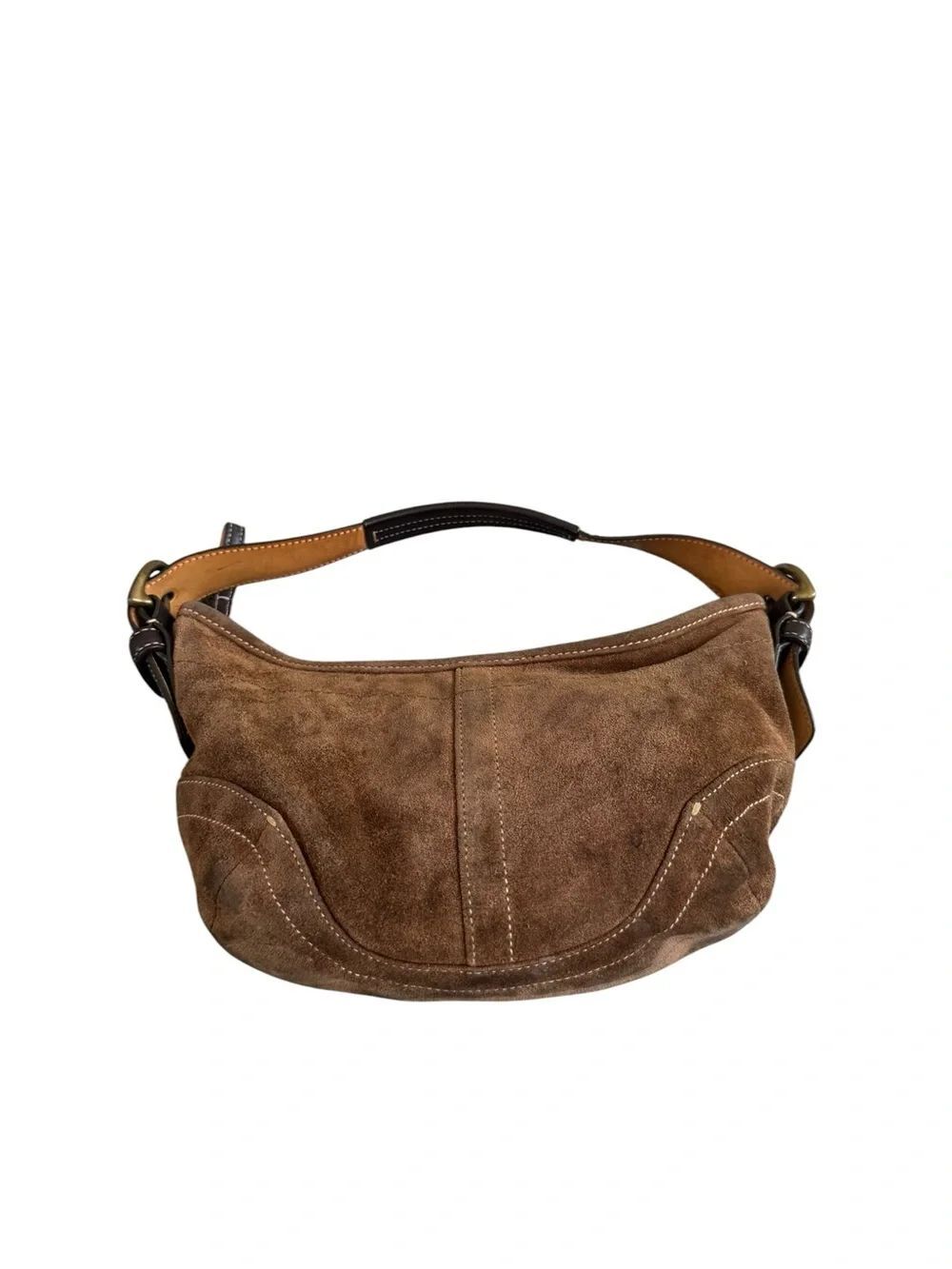 CoachโD3S-9503 Suede Leather Shoulder Bag Handbag Brown Vintage